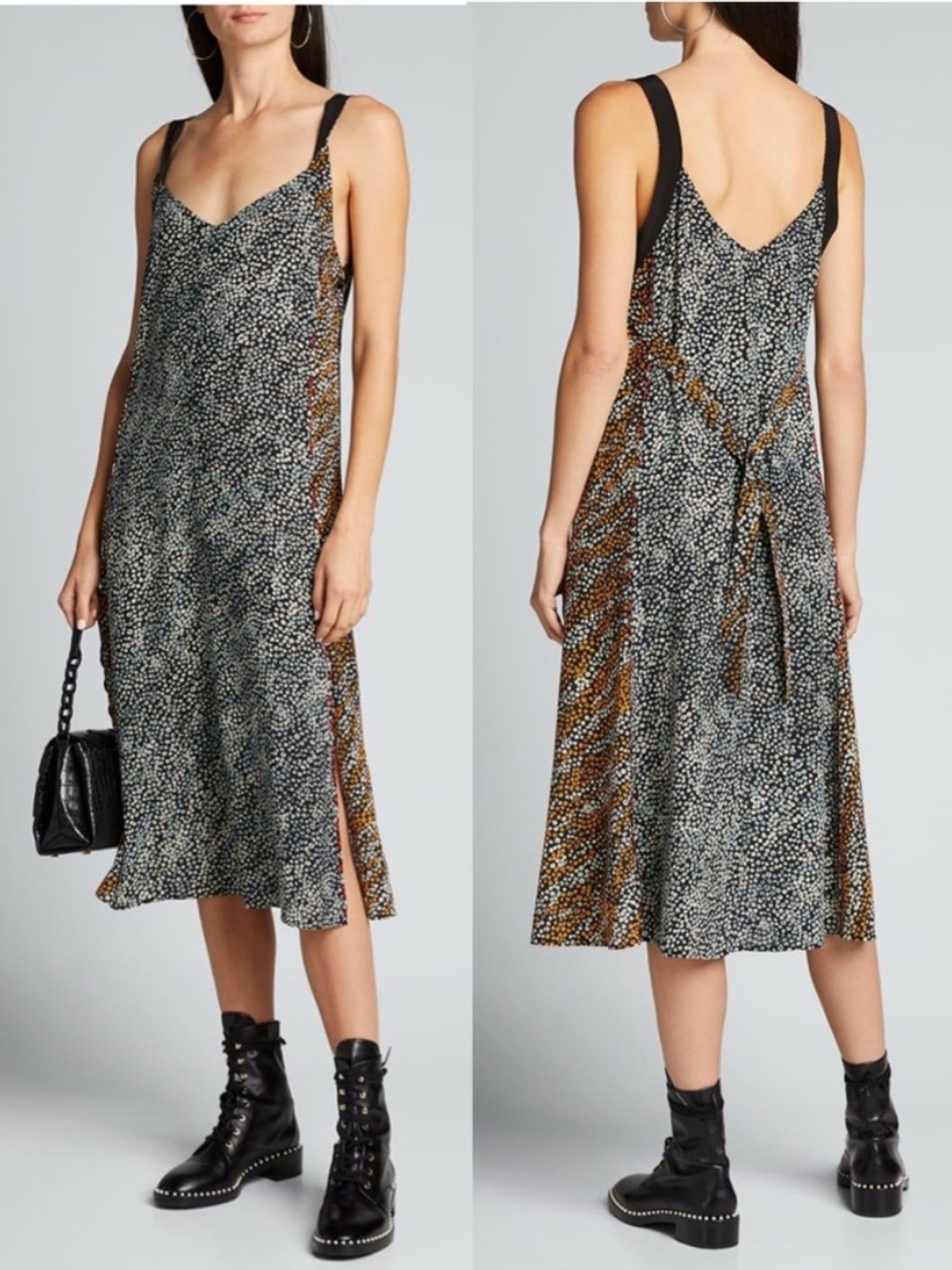 rag & bone Colette Silk Black & White animal print Midi Slip Dress Small